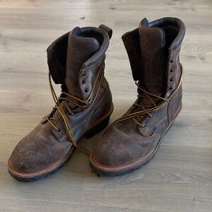 Red Wing Shoes Brown Boots with Rugged Leather and Sturdy Sole